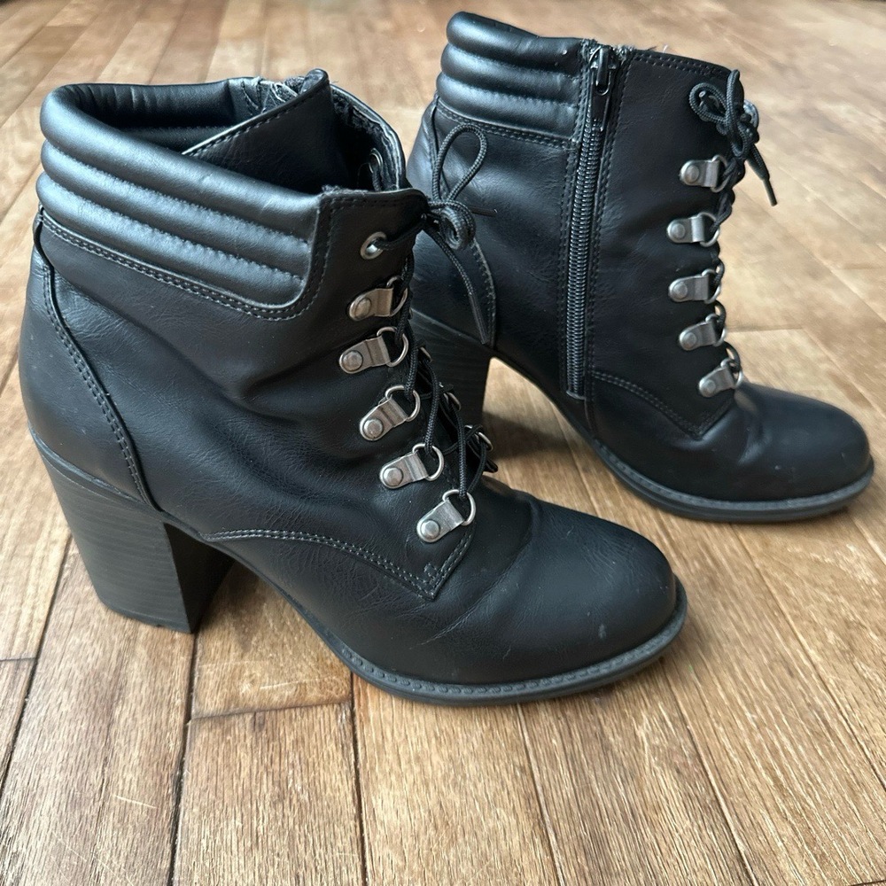 Esprit Ankle Combat Boot Block Heel Size 6.5 Black Edgy Chic Grunge